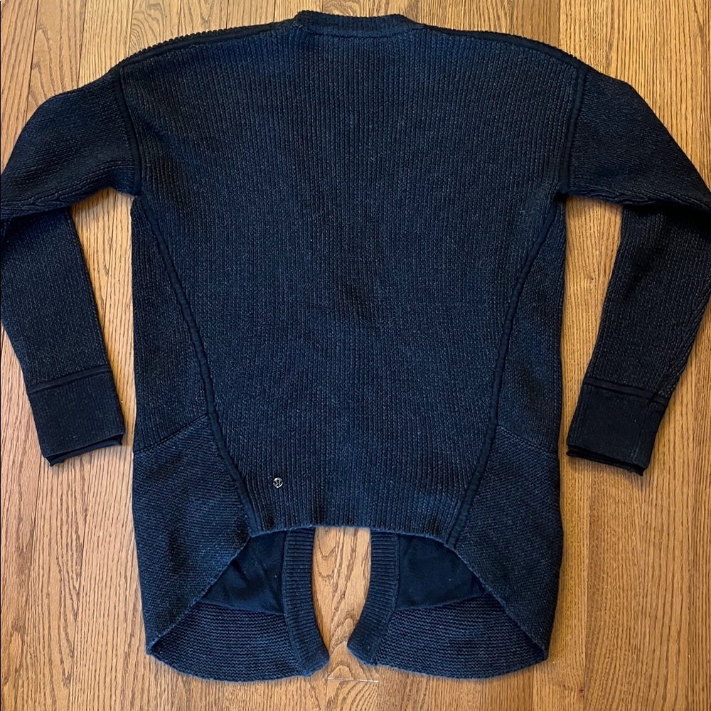 LULULEMON HEATHERED BLACK COTTON BLEND KNIT COZY CARDIGAN SIZE 10 - Picture 10 of 12